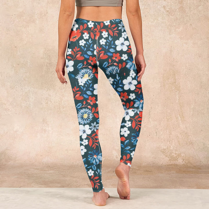 Buddha Stones赤 白 花 タンポポ プリント ジム フィットネス レギンス レディース ヨガパンツ - image 17