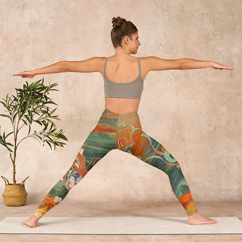 Buddha Stones敦煌 飛天 プリント ジムレギンス レディース ヨガパンツ - image 10