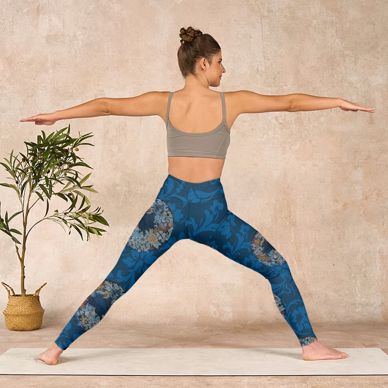 Buddha Stonesとダークブルーの花が咲いたプリントのスポーツレギンス、レディースヨガパンツ - image 10