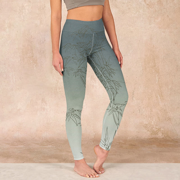 Buddha Stonesと竹の葉のスケッチプリントのスポーツレギンスレディースヨガパンツ - ゲインズボロ - US18、 UK/AU22、 EU50 (4XL) - image 0