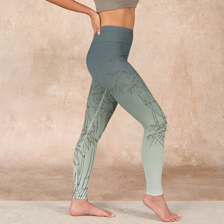 Buddha Stonesと竹の葉のスケッチプリントのスポーツレギンスレディースヨガパンツ - image 16