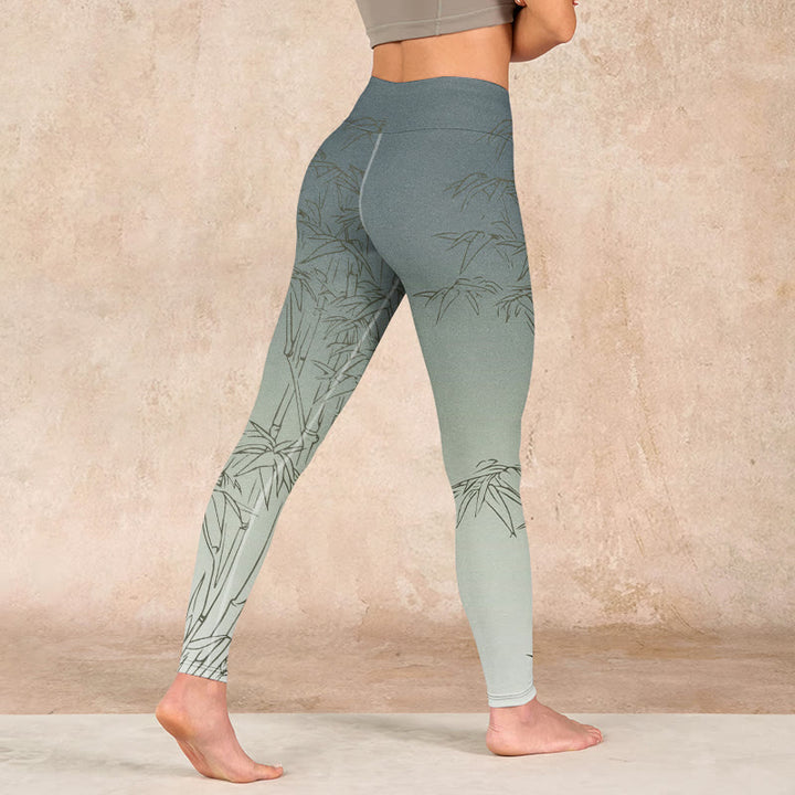 Buddha Stonesと竹の葉のスケッチプリントのスポーツレギンスレディースヨガパンツ - image 5