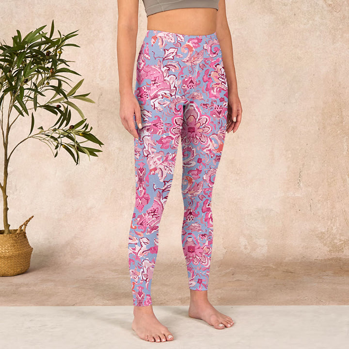 Buddha Stonesピンク花柄 ジムフィットネス レギンス レディース ヨガパンツ - image 4