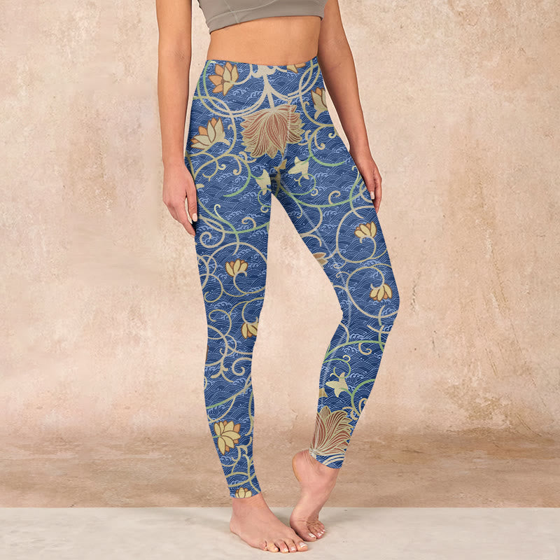 Buddha Stonesと蓮の花のプリントジムレギンスレディースヨガパンツ - スティールブルー - US18、 UK/AU22、 EU50 (4XL) - image 1