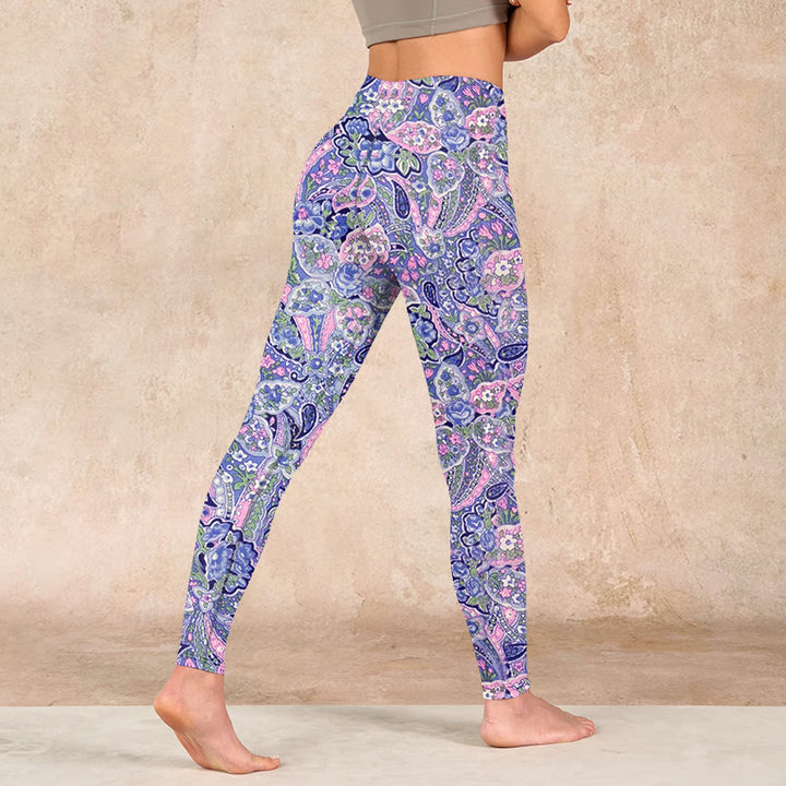 Buddha Stonesパープル ピンク カシューフラワープリント ジム フィットネス レギンス レディース ヨガパンツ - image 5