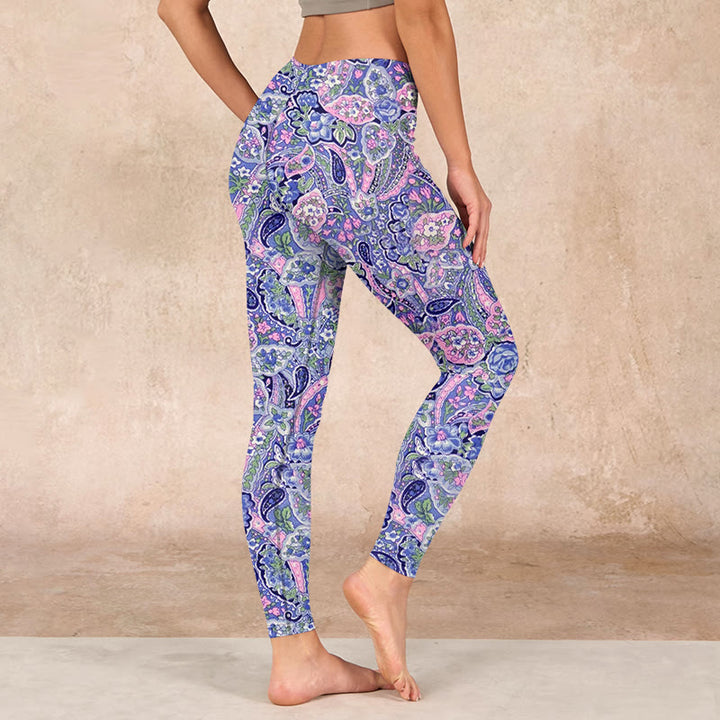 Buddha Stonesパープル ピンク カシューフラワープリント ジム フィットネス レギンス レディース ヨガパンツ - image 3