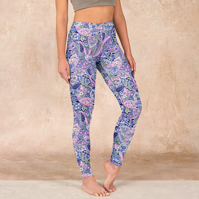 Buddha Stonesパープル ピンク カシューフラワープリント ジム フィットネス レギンス レディース ヨガパンツ - ミディアムパープル - US18、 UK/AU22、 EU50 (4XL) - image 1