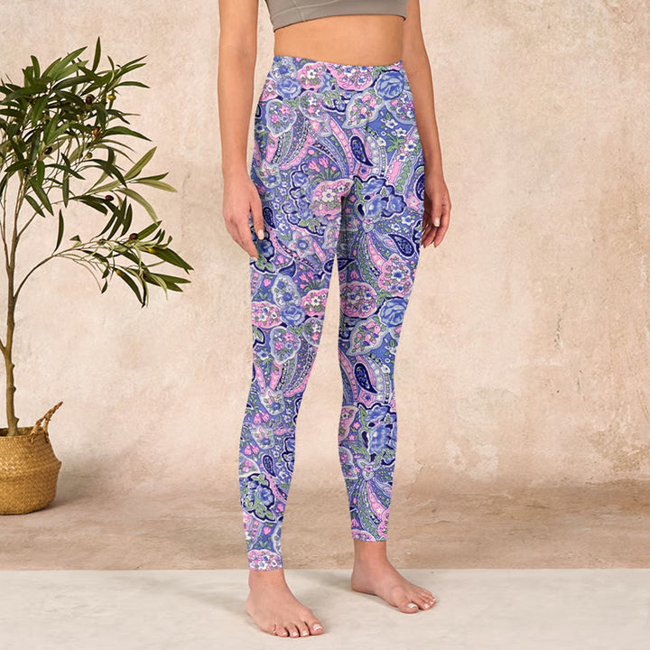 Buddha Stonesパープル ピンク カシューフラワープリント ジム フィットネス レギンス レディース ヨガパンツ - image 4