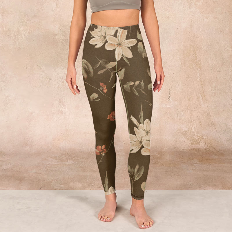 Buddha Stones、紫、白、花、葉、花柄プリント、ジムフィットネスレギンス、レディースヨガパンツ - image 19