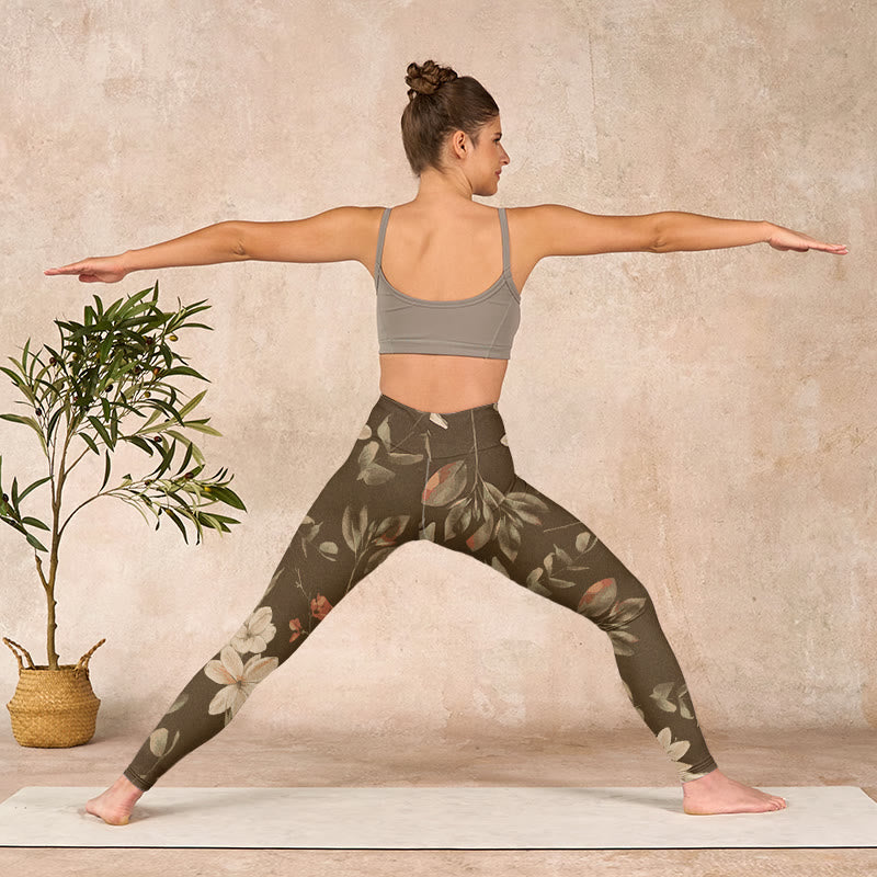 Buddha Stones、紫、白、花、葉、花柄プリント、ジムフィットネスレギンス、レディースヨガパンツ - image 28