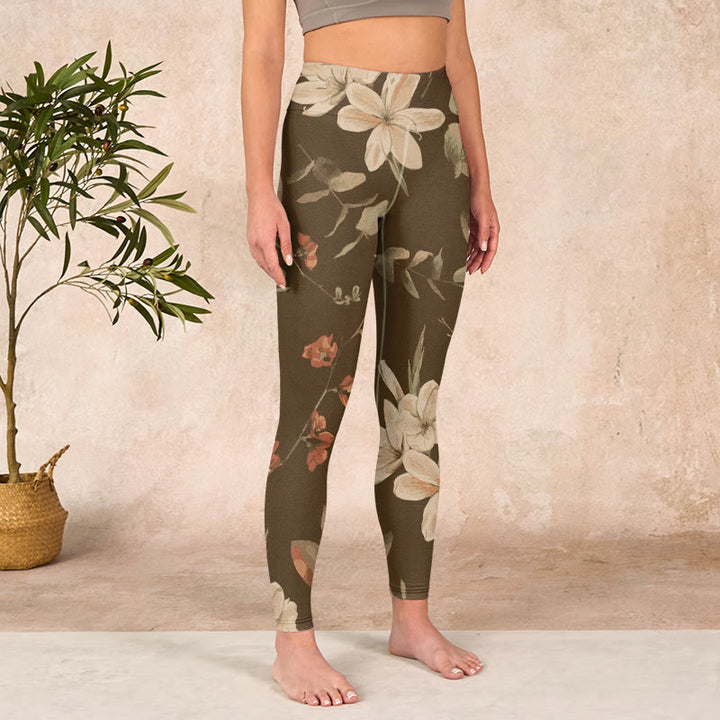 Buddha Stones、紫、白、花、葉、花柄プリント、ジムフィットネスレギンス、レディースヨガパンツ - image 21