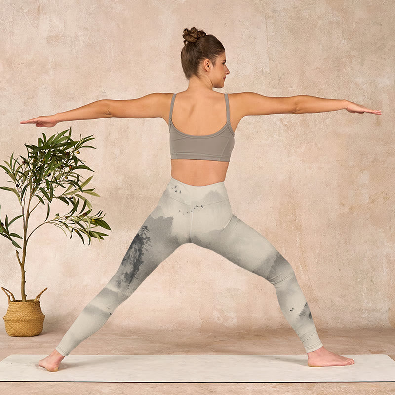 Buddha Stonesと霧に包まれた山々 ワイルドグース ジムレギンス レディース ヨガパンツ - image 12