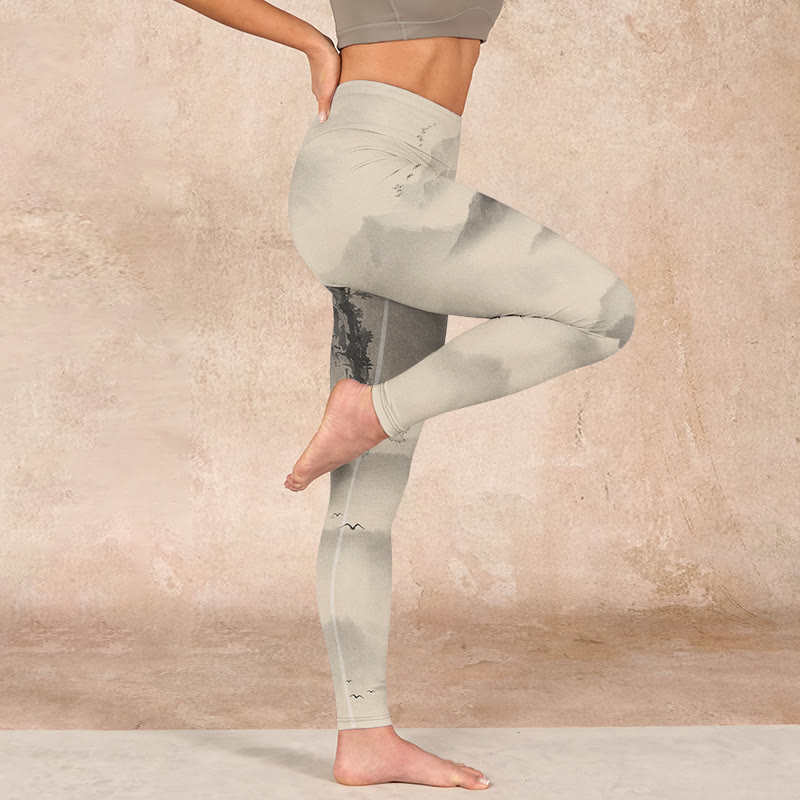 Buddha Stonesと霧に包まれた山々 ワイルドグース ジムレギンス レディース ヨガパンツ - image 16