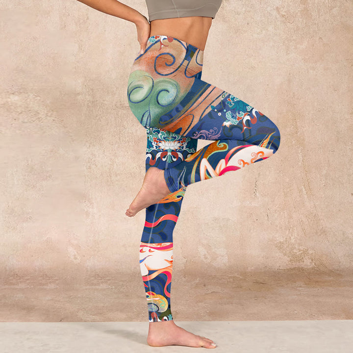 Buddha Stones、鹿、吉兆の雲、蓮のジムレギンス、レディースヨガパンツ - image 15