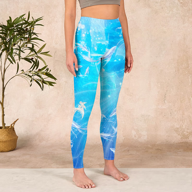 Buddha Stonesと海の魚のプリント柄ジムレギンス レディース ヨガパンツ - image 3