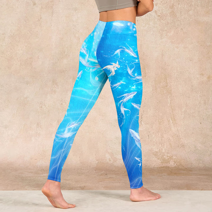 Buddha Stonesと海の魚のプリント柄ジムレギンス レディース ヨガパンツ - image 4