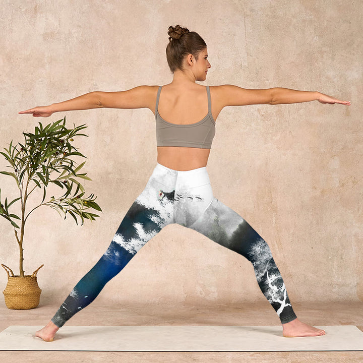 Buddha Stones水墨画 松の木 プリント ジムレギンス レディース ヨガパンツ - image 10