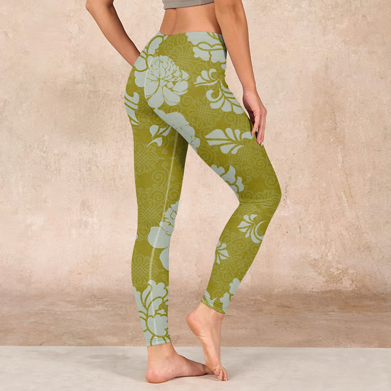 Buddha Stonesモノクロ花柄ジムレギンスレディースヨガパンツ - image 3