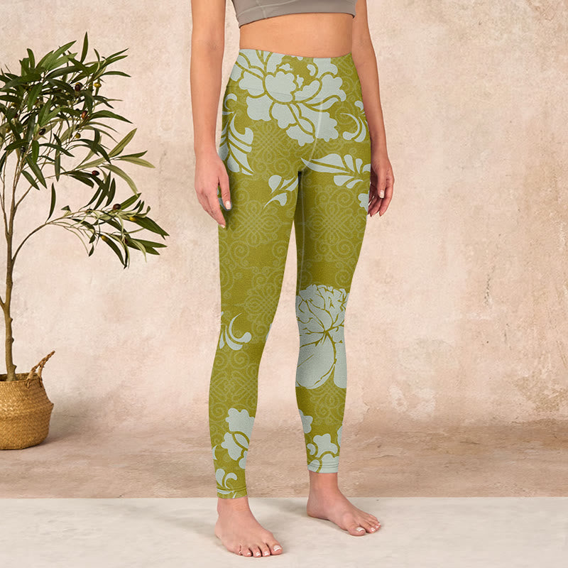 Buddha Stonesモノクロ花柄ジムレギンスレディースヨガパンツ - image 4