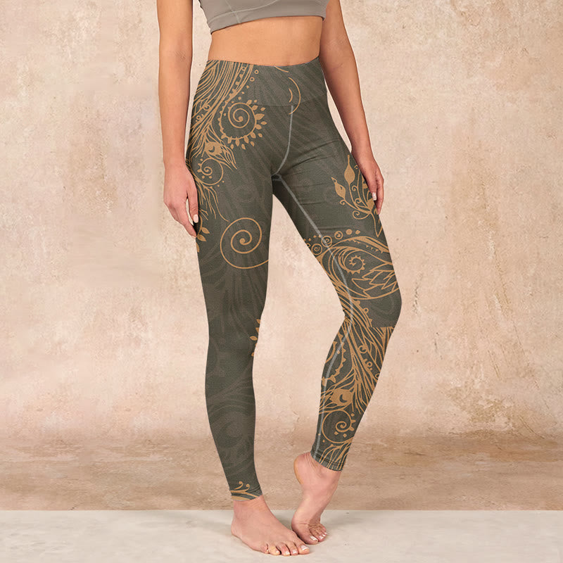 Buddha Stonesピーコックフェザープリント ジムレギンス レディース ヨガパンツ - ダークオリーブグリーン - US18、 UK/AU22、 EU50 (4XL) - image 1