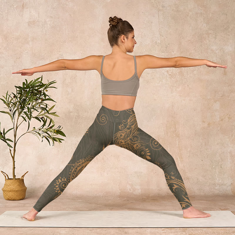 Buddha Stonesピーコックフェザープリント ジムレギンス レディース ヨガパンツ - image 10