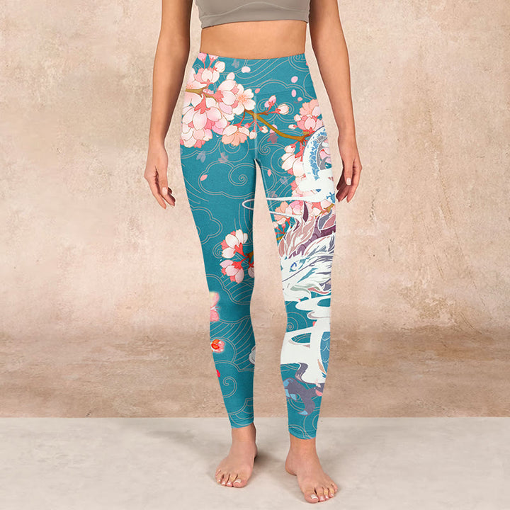 Buddha Stonesと龍、桜のプリントジムレギンス、レディースヨガパンツ - image 1