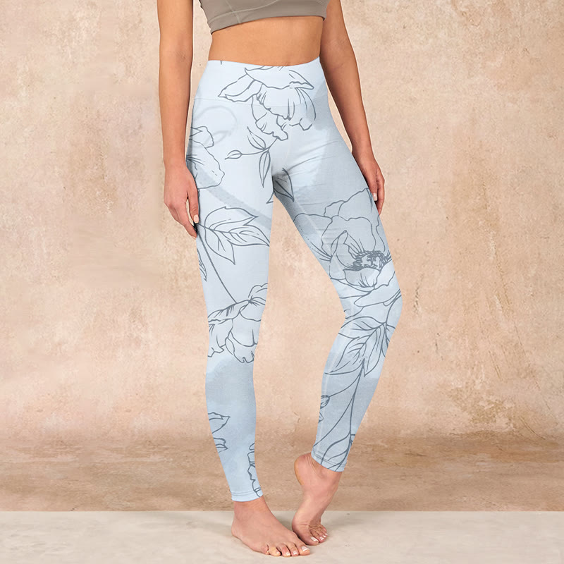 Buddha Stones、牡丹、花、葉のプリント、ジムレギンス、レディースヨガパンツ - ライトシアン - US18、 UK/AU22、 EU50 (4XL) - image 1