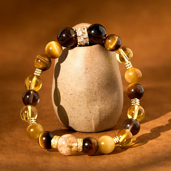 Buddha Stonesシトリン トパーズ スモーキークォーツ タイガーアイ 幸福のブレスレット
