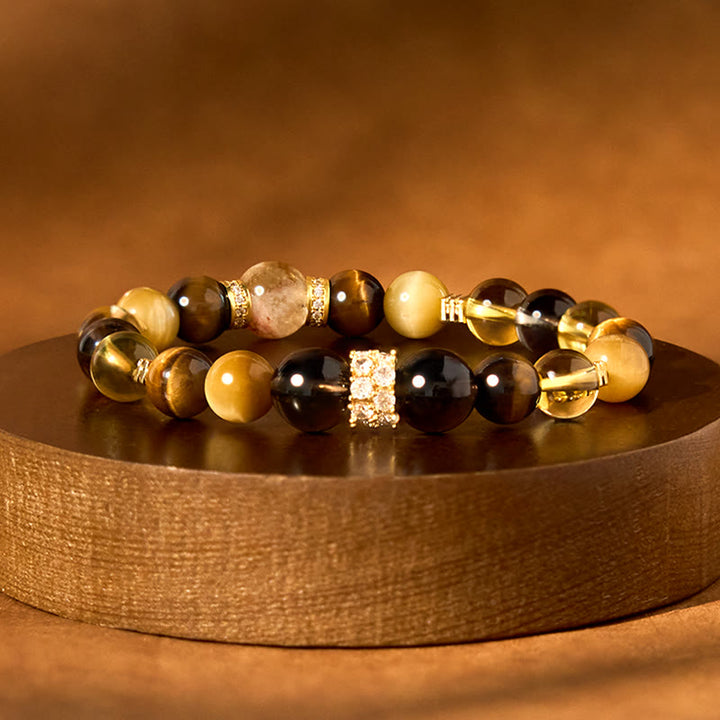 Buddha Stonesシトリン トパーズ スモーキークォーツ タイガーアイ 幸福のブレスレット