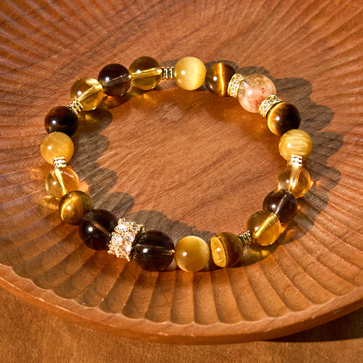 Buddha Stonesシトリン トパーズ スモーキークォーツ タイガーアイ 幸福のブレスレット