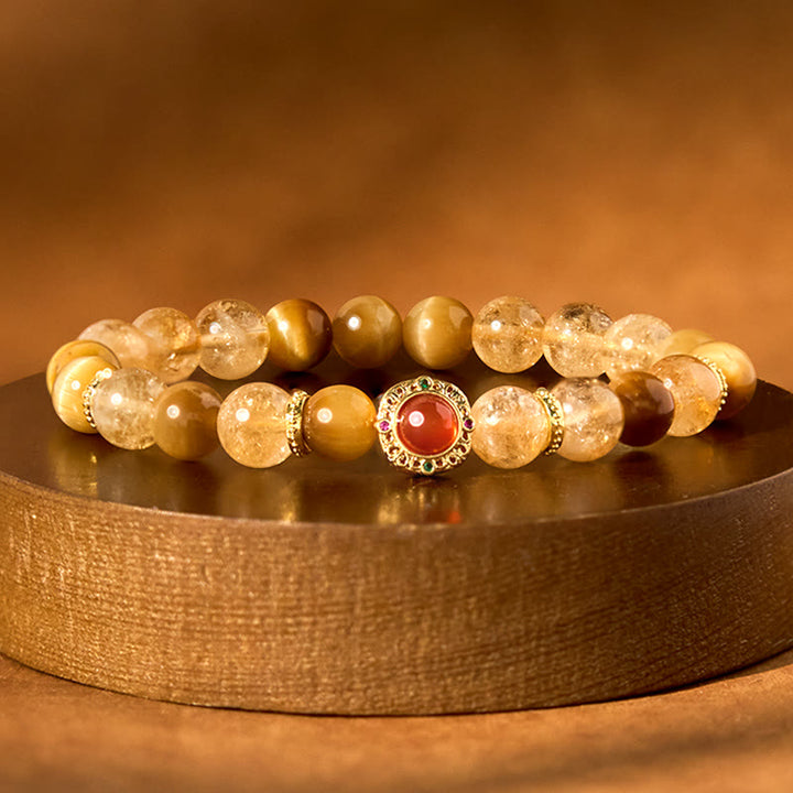 Buddha Stonesシトリン タイガーアイ レッドアゲート 寛大さのブレスレット