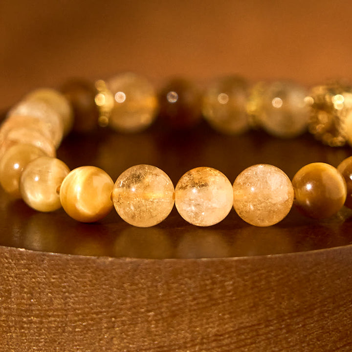 Buddha Stonesシトリン タイガーアイ レッドアゲート 寛大さのブレスレット