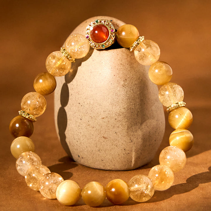 Buddha Stonesシトリン タイガーアイ レッドアゲート 寛大さのブレスレット