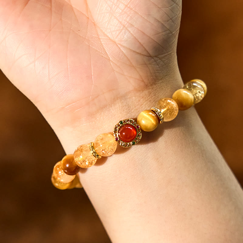 Buddha Stonesシトリン タイガーアイ レッドアゲート 寛大さのブレスレット