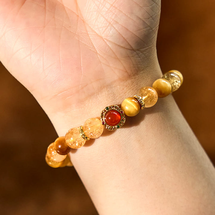 Buddha Stonesシトリン タイガーアイ レッドアゲート 寛大さのブレスレット