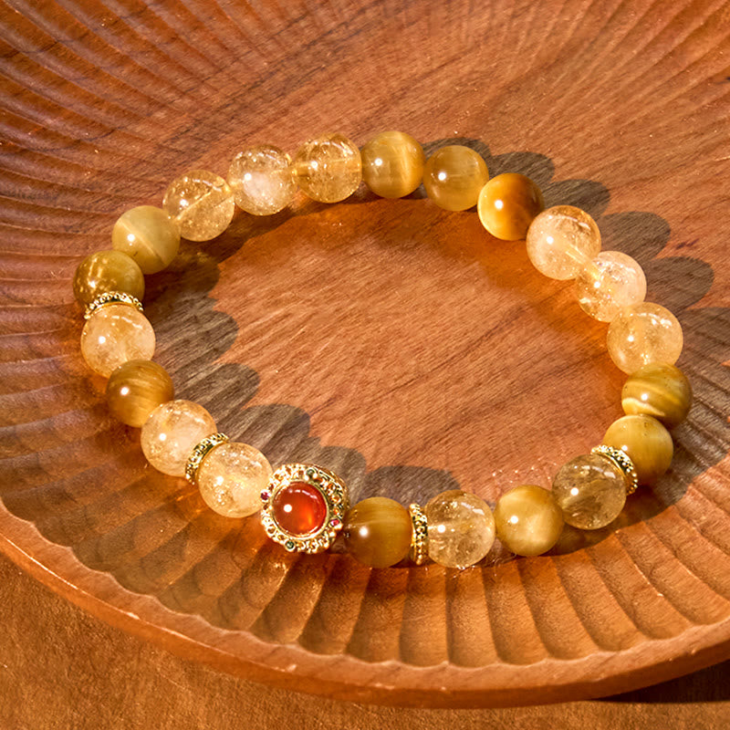 Buddha Stonesシトリン タイガーアイ レッドアゲート 寛大さのブレスレット