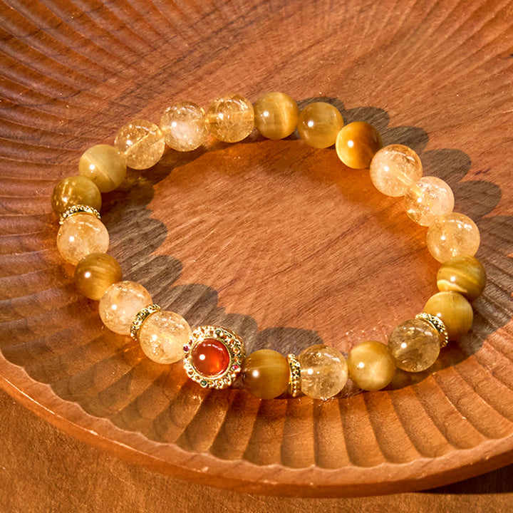 Buddha Stonesシトリン タイガーアイ レッドアゲート 寛大さのブレスレット
