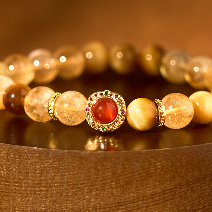 Buddha Stonesシトリン タイガーアイ レッドアゲート 寛大さのブレスレット