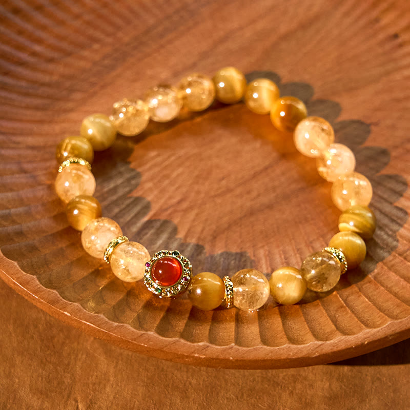 Buddha Stonesシトリン タイガーアイ レッドアゲート 寛大さのブレスレット