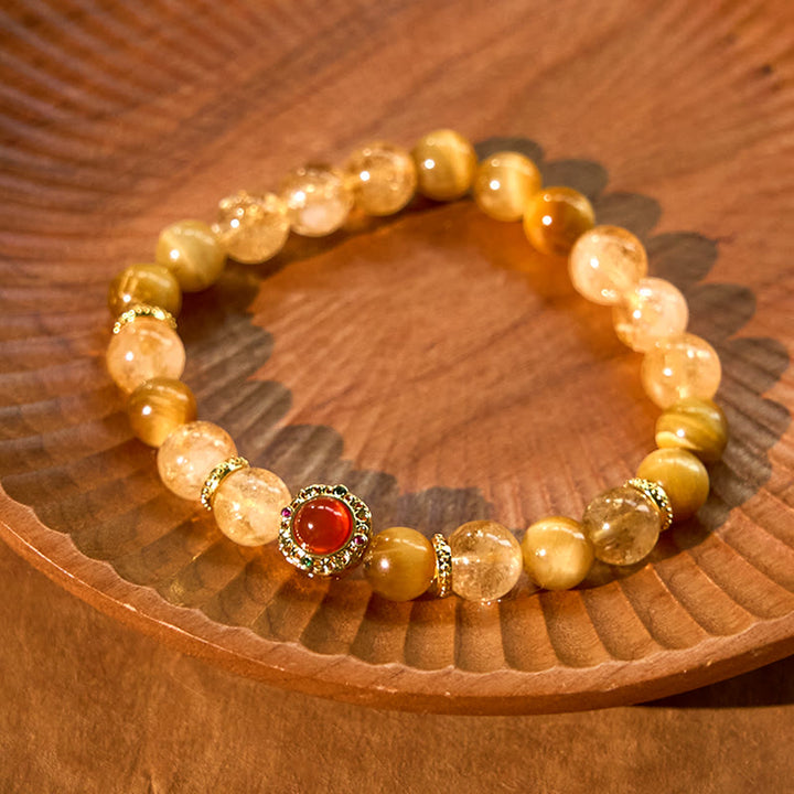Buddha Stonesシトリン タイガーアイ レッドアゲート 寛大さのブレスレット