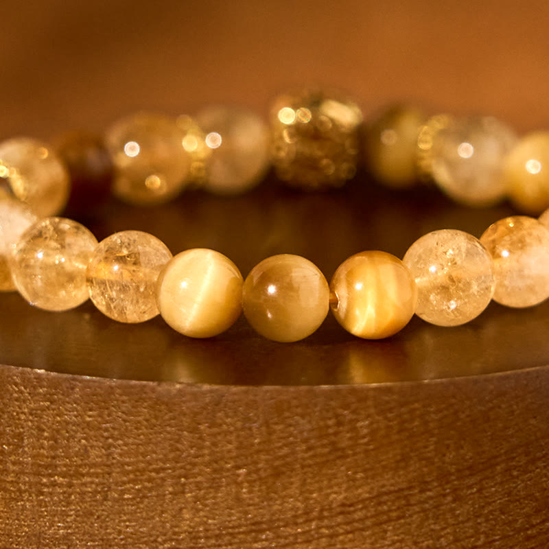 Buddha Stonesシトリン タイガーアイ レッドアゲート 寛大さのブレスレット