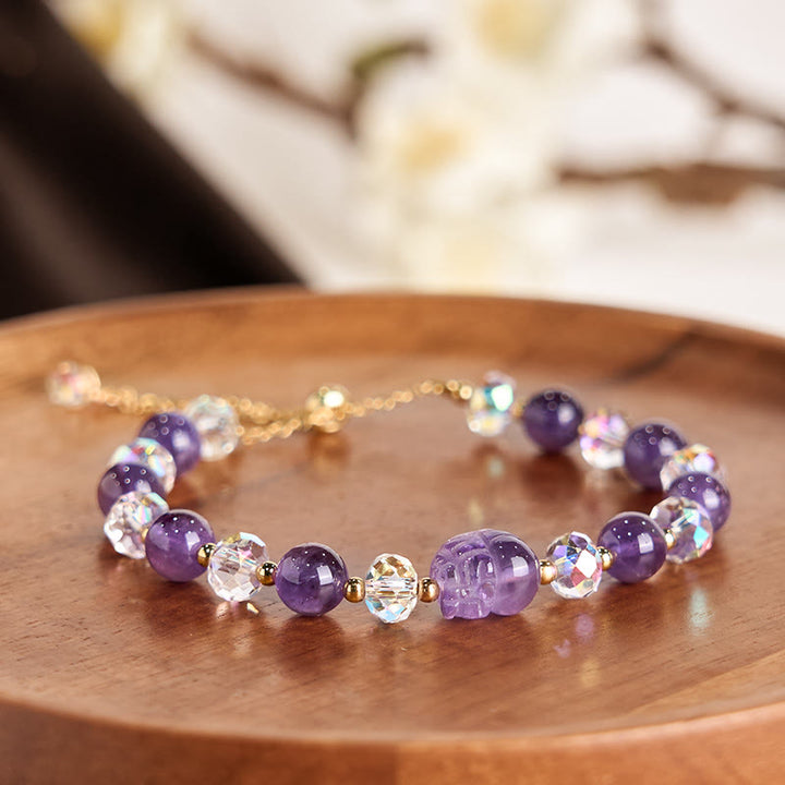 Buddha Stones天然アメジストPiXiu水晶バランスブレスレット