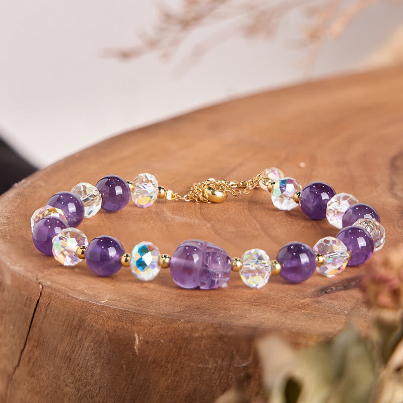 Buddha Stones天然アメジストPiXiu水晶バランスブレスレット