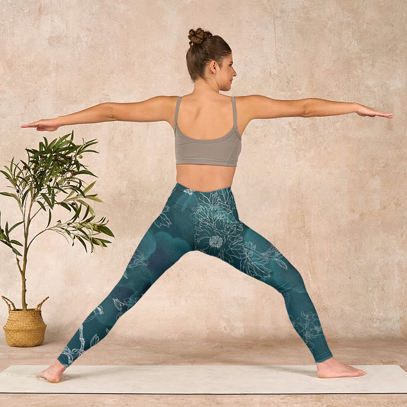 Buddha Stones、牡丹、花、マグパイ、蝶のプリント、ジムフィットネスレギンス、レディースヨガパンツ - image 11