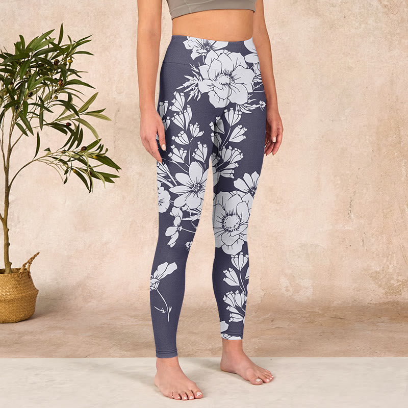 Buddha Stonesと花のプリント スポーツ フィットネス レギンス レディース ヨガパンツ - image 4
