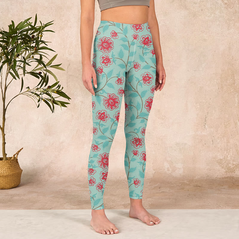 Buddha Stones、つるの葉、花柄プリントのジムレギンス、レディースヨガパンツ - image 4
