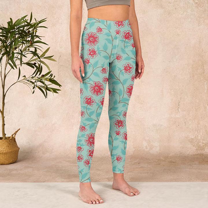 Buddha Stones、つるの葉、花柄プリントのジムレギンス、レディースヨガパンツ - image 4
