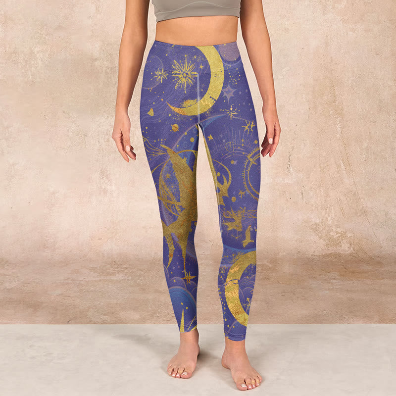 Buddha Stones、月、太陽、星柄のジムレギンス、レディースヨガパンツ - image 2