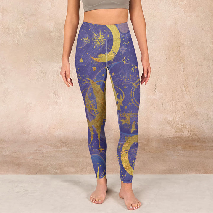Buddha Stones、月、太陽、星柄のジムレギンス、レディースヨガパンツ - image 2