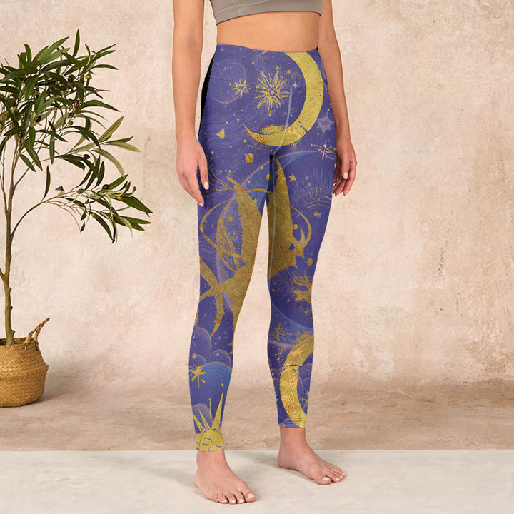 Buddha Stones、月、太陽、星柄のジムレギンス、レディースヨガパンツ - image 4